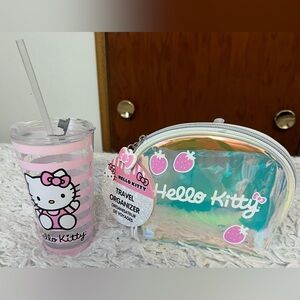 Hello Kitty Pink and Holographic Travel Organizer & Glass Tumbler Set